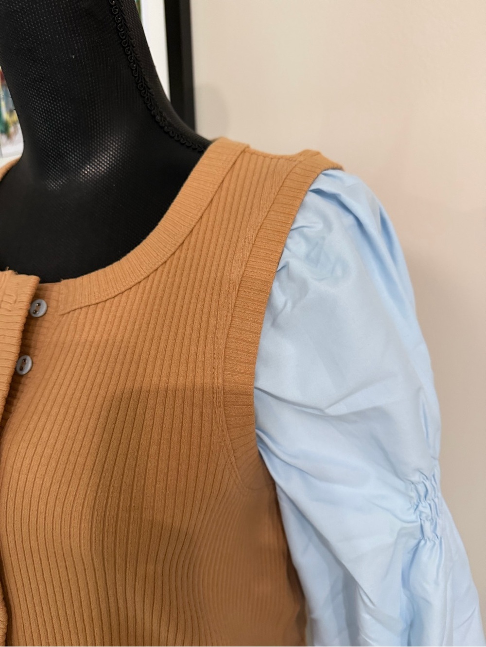 Anthropologie Women’s Ribbed Button-Front Pleated Light Blue Blouse M - Picture 4 of 12